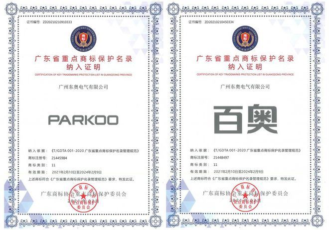 ＂PARKOO百奥＂被纳入首批《广东省重点商标保护名录》